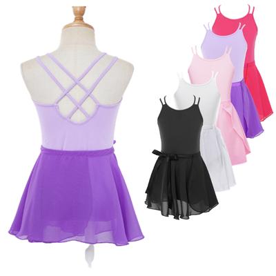 Dívčí Balet Dancewear Outfit Jednodílný trikot bez rukávů Nastavitelná šifonová sukně Taneční oblečení Set