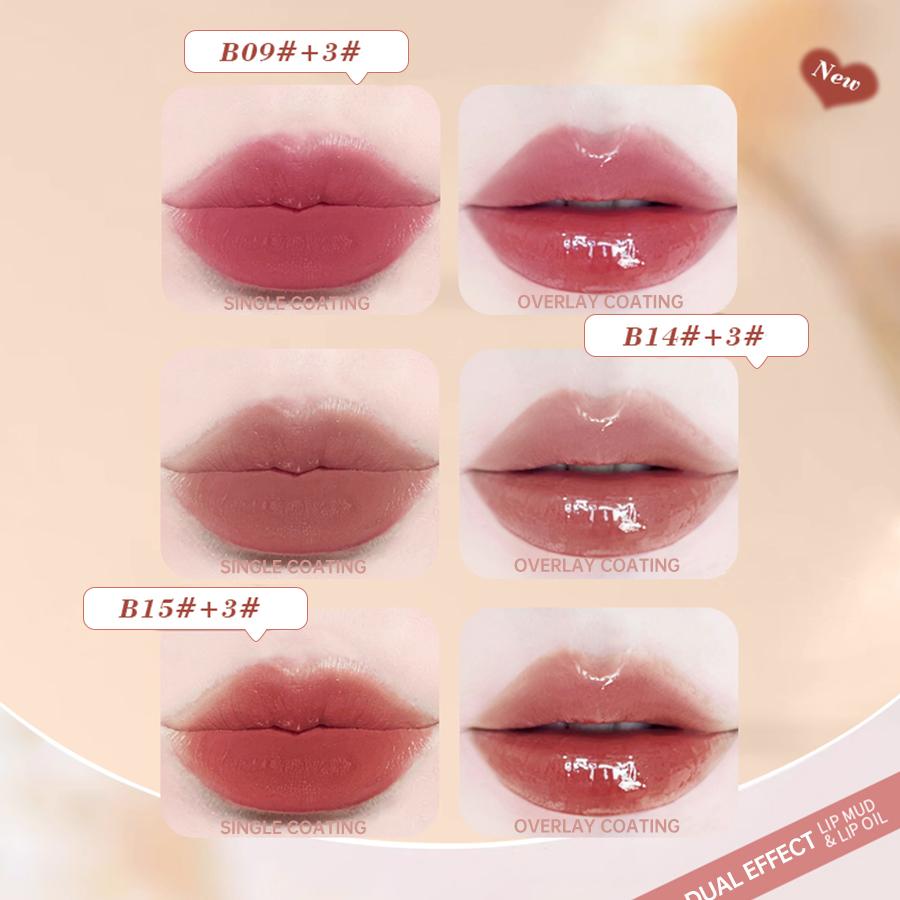 Double Moisturizing Lip Oil with High Pigment Waterproof Lip Mud