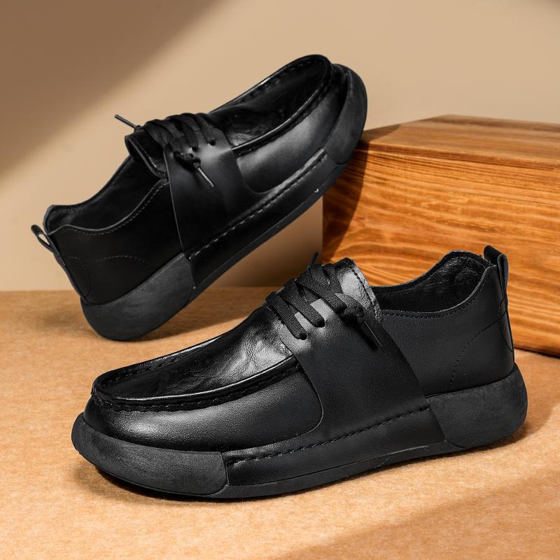 Fashion High Quality Men's Casual Leather Lace-up Shoes Outdoor Anti-Slip Thick Bottom Casual Business Work Shoes Fashion Walking Shoes