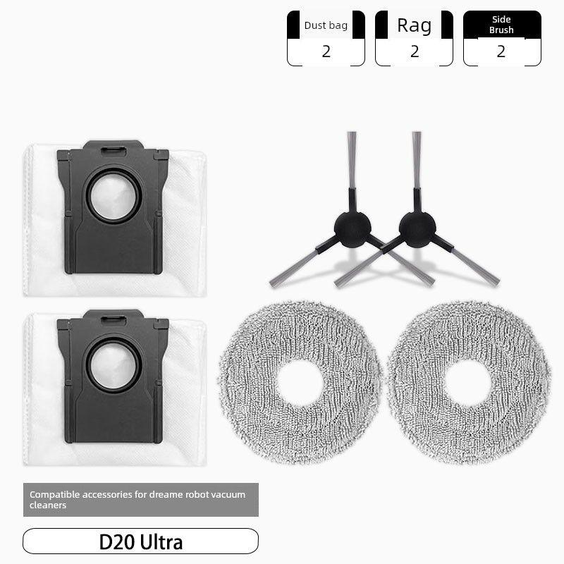 Accessories for Dreame D20 Ultra Robot Vacuum Cleaner: Roller Brush, Side Brush, Filter, Mop Cloth, Dust Bag