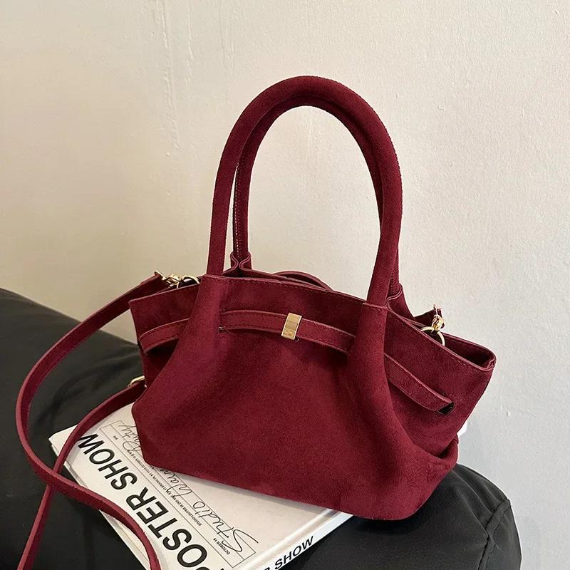 Vintage Faux Suede Women's Small Tote Bag Fashi Design Ladies Shoulder Crossbody Bags Retro Matte Female Purses and Handbags