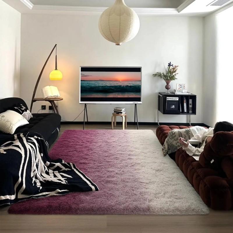 Gradient Fiber And Wool Color Scheme Living Room Carpet, Bedroom Easy-To-Clean Corner Warmth Carpet For Home Decoration