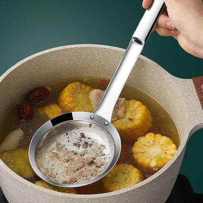 Filter Scoop Steel Fat Skimmer Spoon Strainer Fat Oil Skim Grease Foam Fine Mesh Strainer With Handle Kitchen Tool