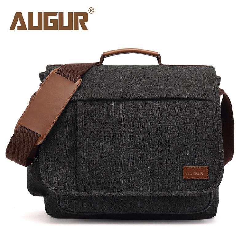 AUGUR Geantă clasică pentru bărbați, de culoare solidă, geantă retro din pânză de afaceri, care poate pune laptopul, geantă practică multifuncțională cu orificiu pentru căști