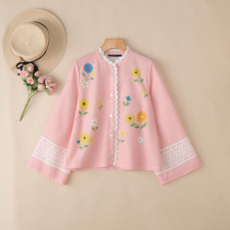 

ZANZEA Женская повседневная блузка с круглым вырезом, свободного кроя, с длинным рукавом, с цветочным принтом 4XL розовый