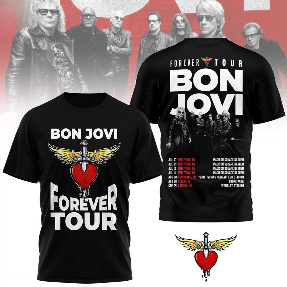 

Bon Jovi Forever Tour Tshirt 2026 Summer New Unisex Women Unisex Oversized Oneck Cotton Y2k Rock Band Graphic Tshirt Fan Gift M