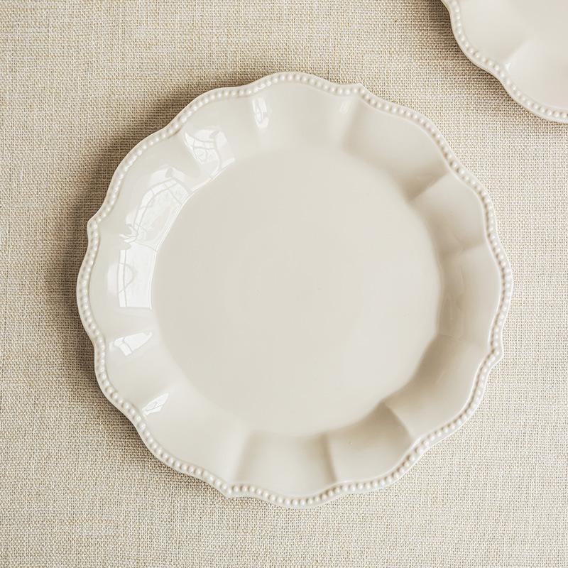Minimalist French Plate Delicate Petal Plate Household Ceramic Large Plate Tableware Vegetable Plate Restaurant Dessert Plate