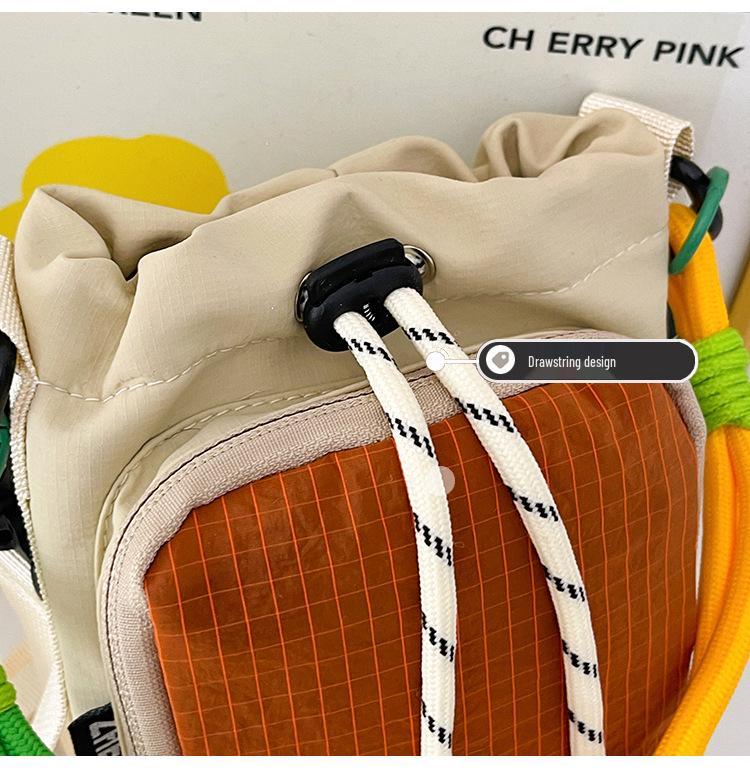 Women's Nylon Color Block One-Shoulder Crossbody Bag with Woven Lanyard, Lightweight and Stylish.