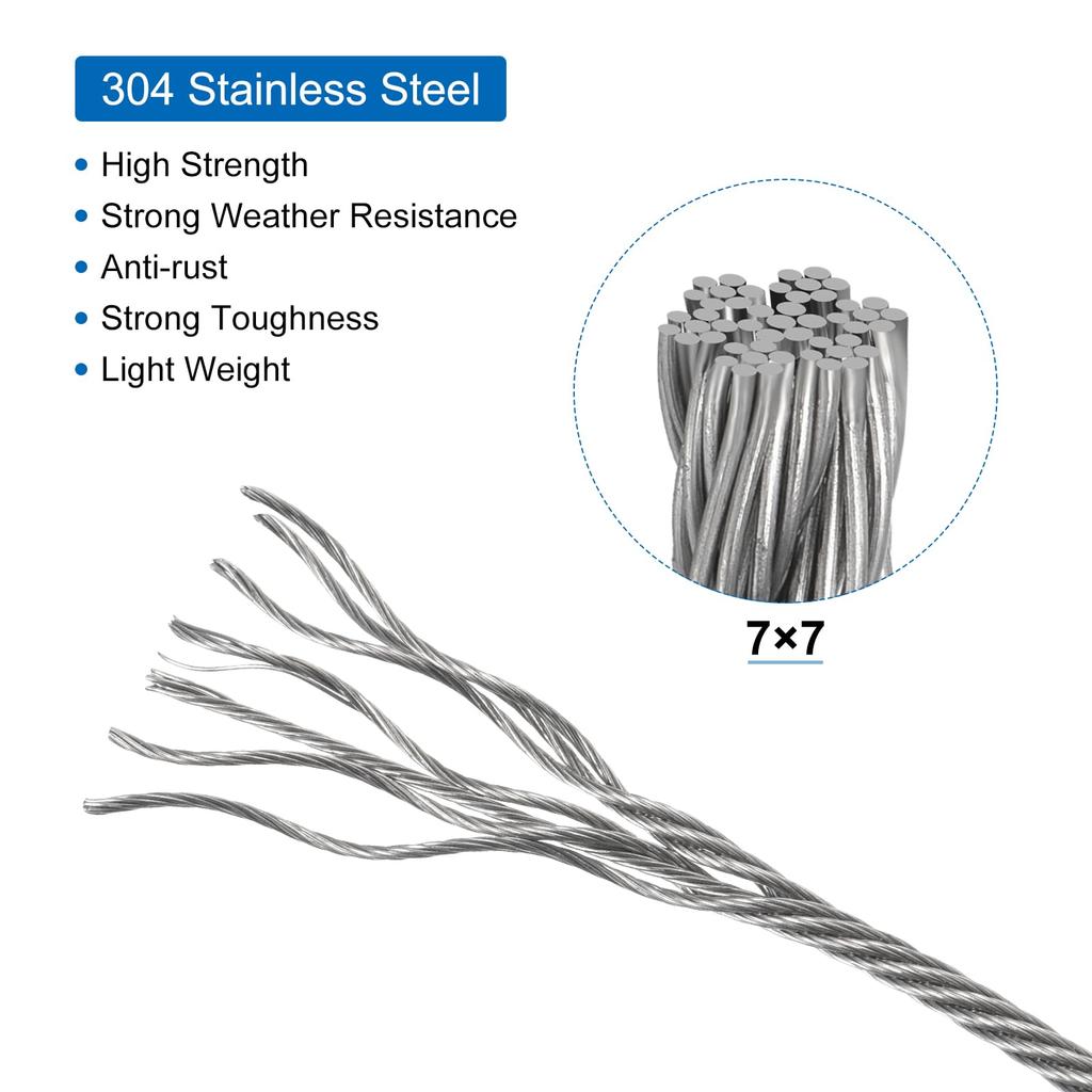 uxcell 16Ft (5M) Wire Rope 304 Stainless Steel Cable 1/24" (1mm) Vinyl Coated with