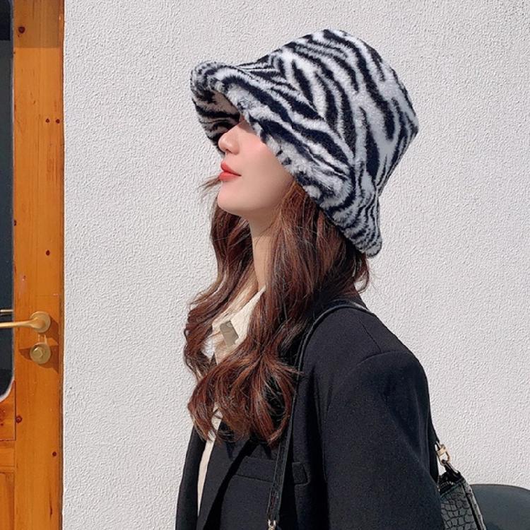 Zebra Grain Ornamented Hats with Flat Top & Wide Brim for Winter Warm Keeping
