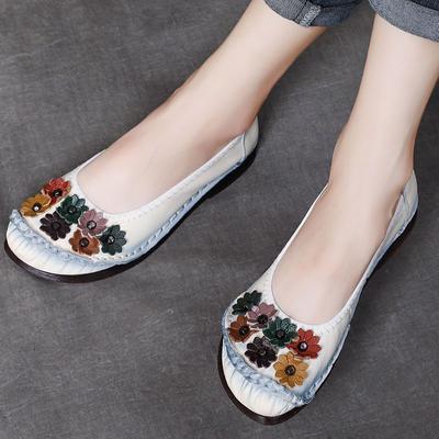 Top Quality Handmade Floral Shoes for Women Mom Retro Ethnic Ballet Flats 2025 New Summer Real Leather Moccasins Designer Shoes