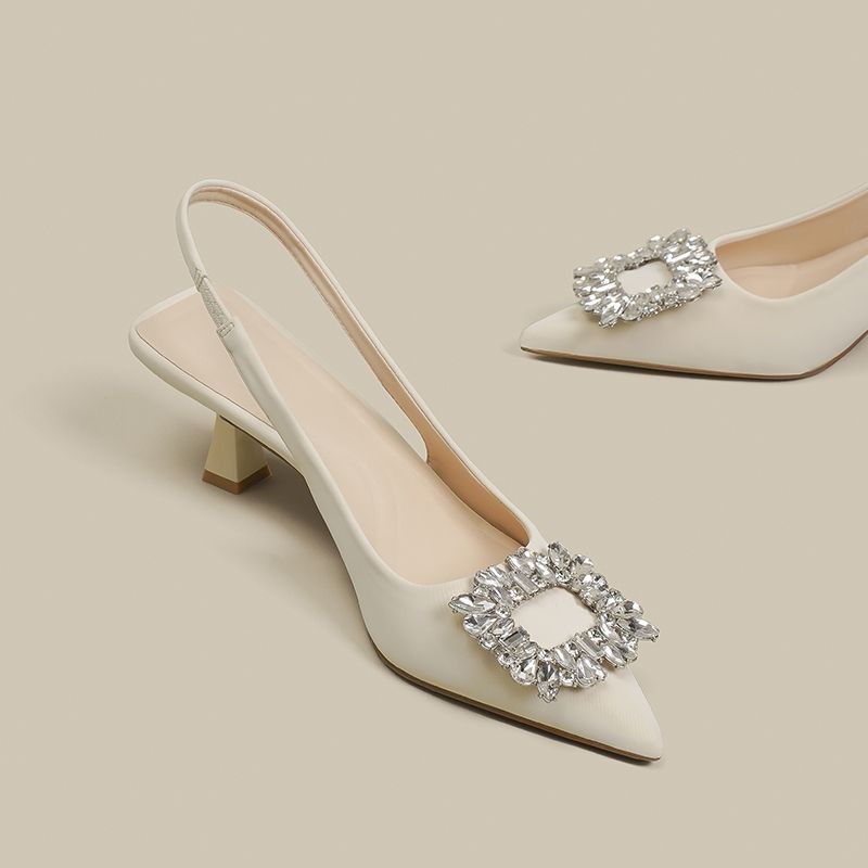 Baotou High Heels Women's New Temperament Baotou Sandals Rhinestone Pointed Single Shoes Women