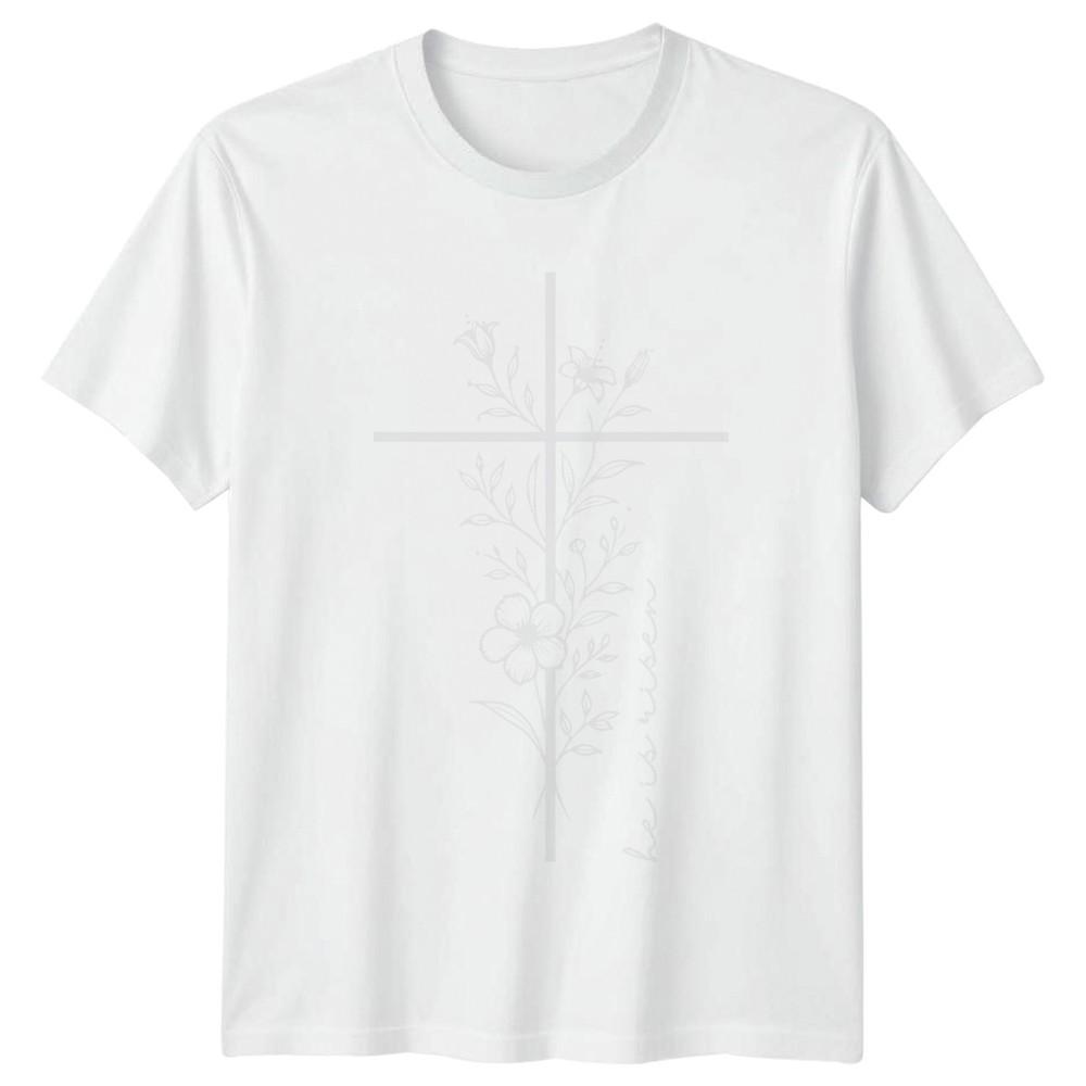 He Is Risen Unisexs TShirt Easter Floral Cross Christian Easter Gift For Her S