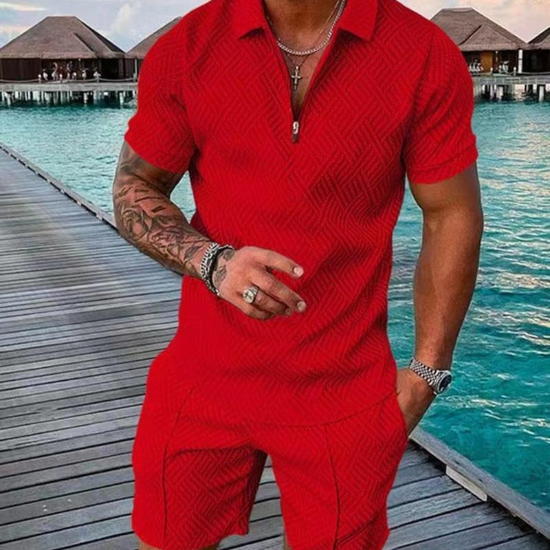 Herren Print Polohemd Set – Kragen Kurzarm Lässiger Pullover T-Shirt