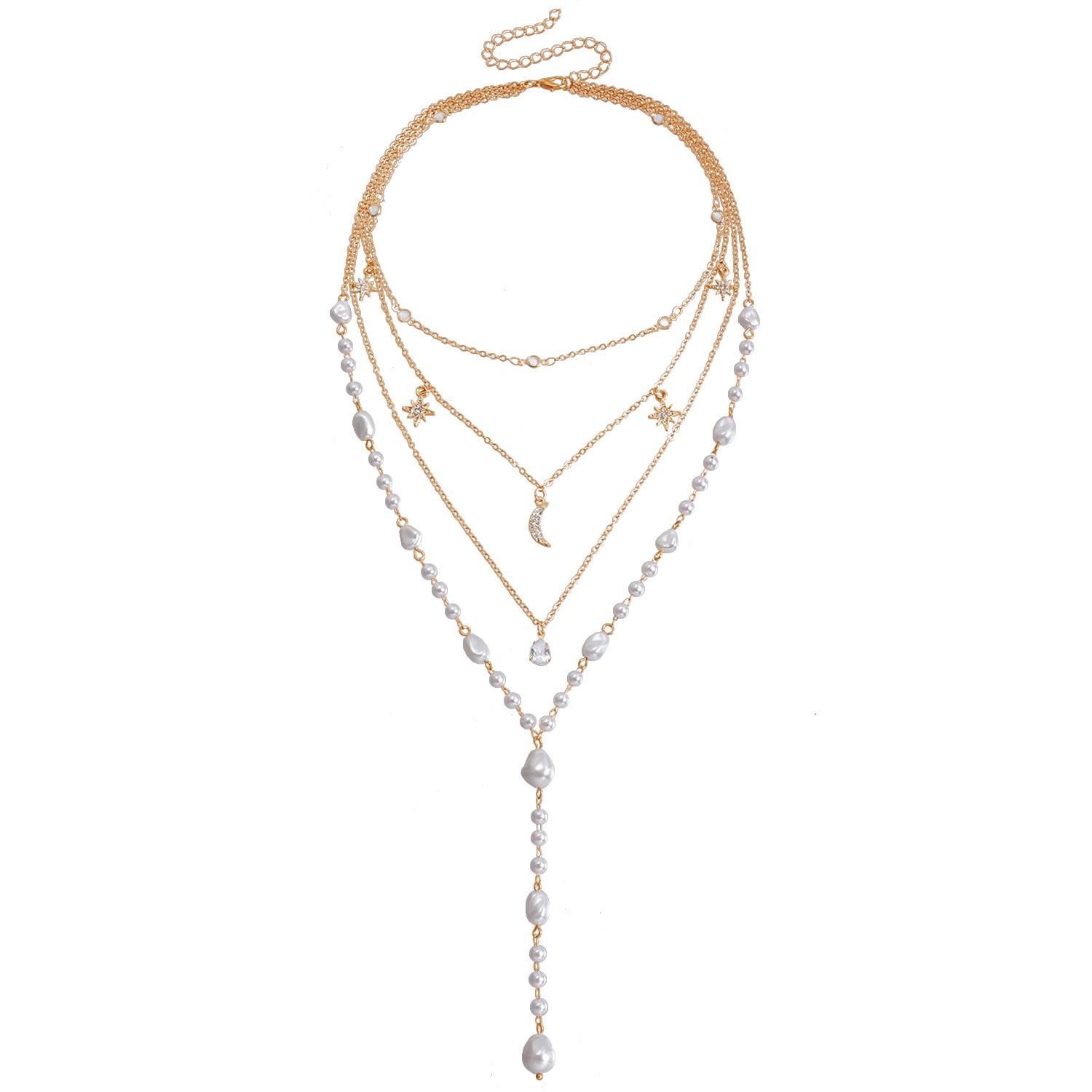 

Многослойное яркое барочное имитационное жемчужное ожерелье-цепь на шею в форме сердца для женщин, цепочка для свитера в стиле холодного ветра золотой