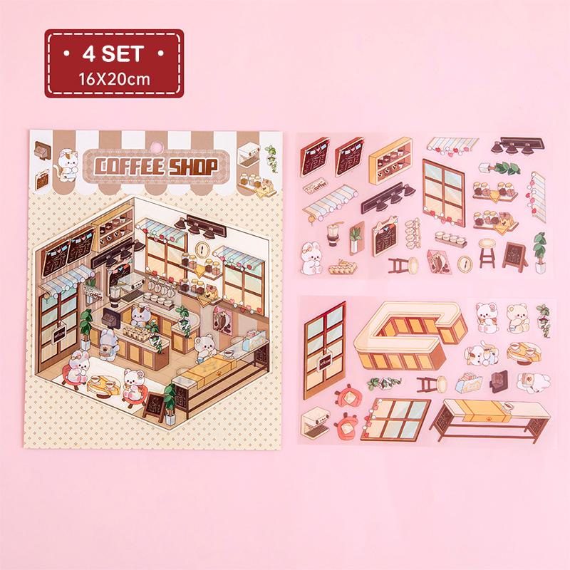 4Set Desene Animate Kawaii Miniatură Scenă Vizuală Autocolante Stivuibile Miniatură 3D Peisaj Scenă Autocolante Cont de Mână Autocolante