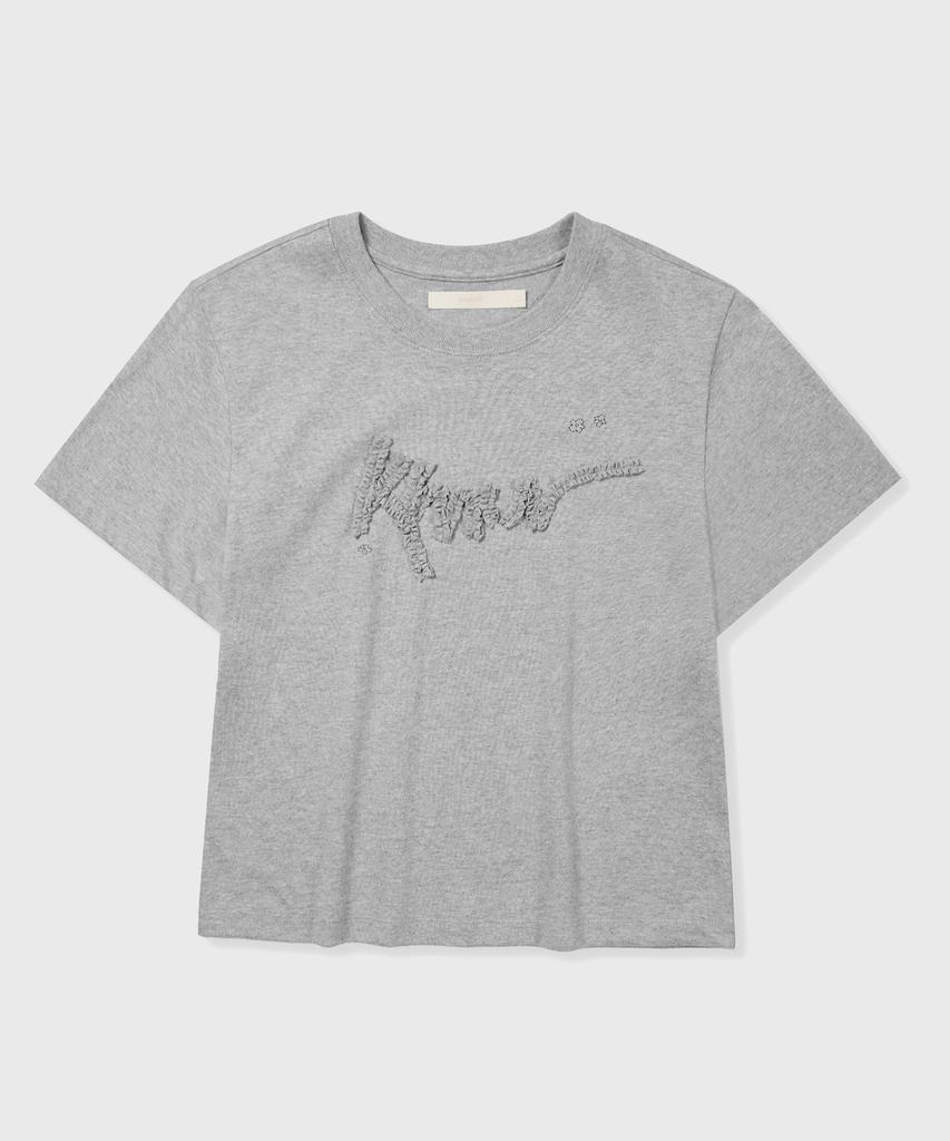 KIIMUIR (Women) Flower Frill Short Sleeve T-Shirt_Gray