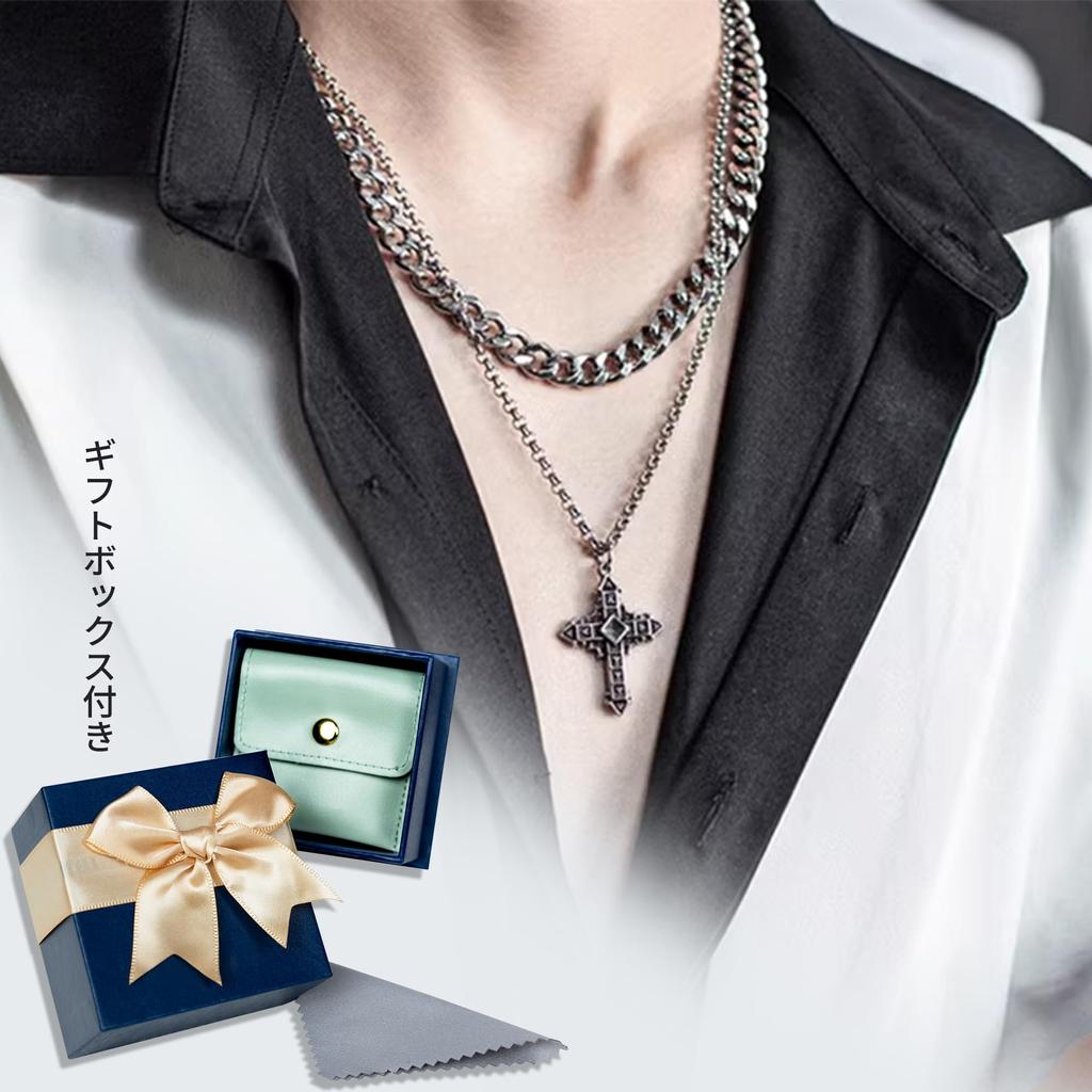 Naszyjnik Podwójny Łańcuch Popularny Kihei Szerokość Łańcucha Krzyż Naszyjnik Krzyż Wisiorek Stal Nierdzewna Hip Hop Raper Akcesoria Prezent Alergia na Metal