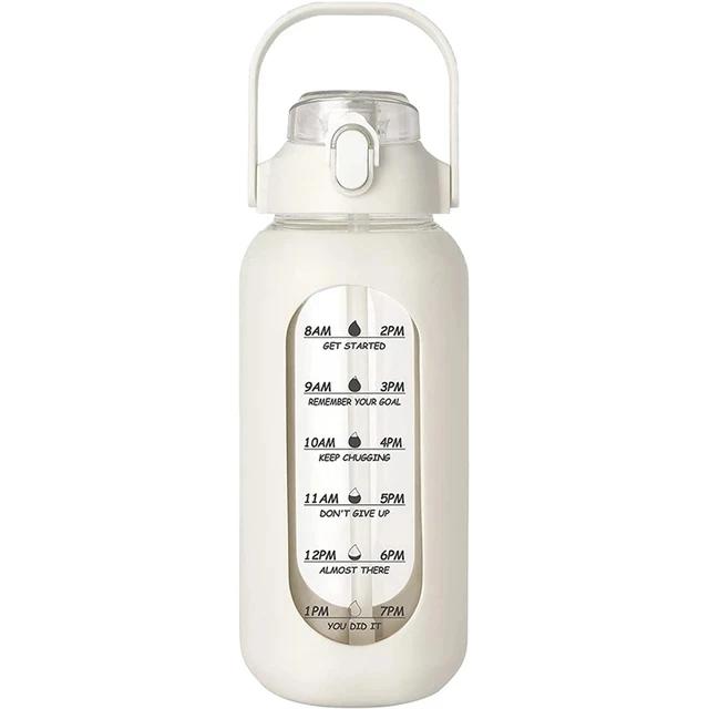 2024 New 946ml/1656ml/1892ml Glass Bottle With Silicone Straw Sleeve And Time Marker Camping Home Office Gym Glass Water Bottle