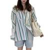 Striped Women's Shirt Turndown Collar Single Breasted Contrasting Color Pocket Ladies Blouse Spring Casual Daily Famale Loose Front Open Top
