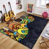 Vintage Guitar Area Rug Music Theme Home Decor Carpet Ethnic Floral Hidden Print Soft Non-slip Floor Mat for Living Room Bedroom
