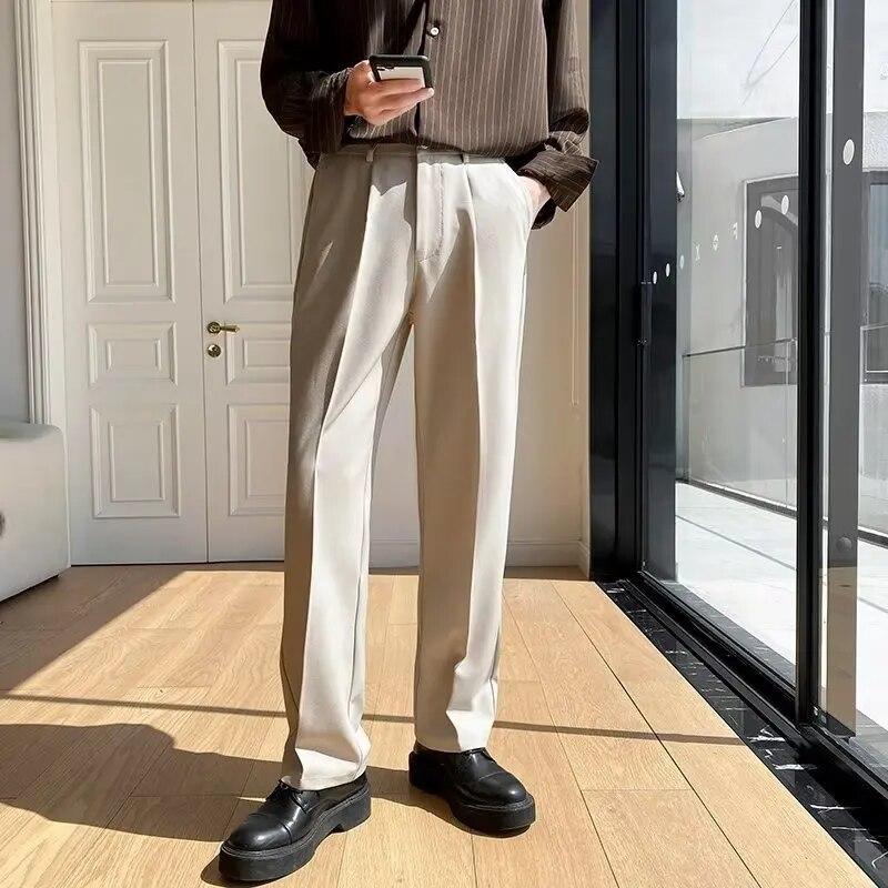 Neformální kalhoty Jednobarevné Protižmolkové Korejský styl Rovný střih Drapované Neformální kalhoty Volné Pánské kalhoty Streetwear