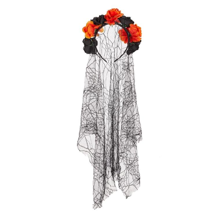 Delicate Rose HairBand Black Headdress Mysterious Rose Hairband with Black Headdress for Halloween Parties Costume