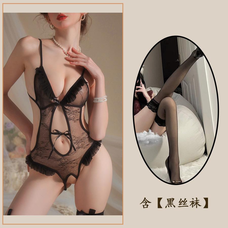Sexy Lingerie Sexy Open Crotch Onesie Women's Hot Suspender Lace Seduction Bed Fast Attack Small Chest Uniform
