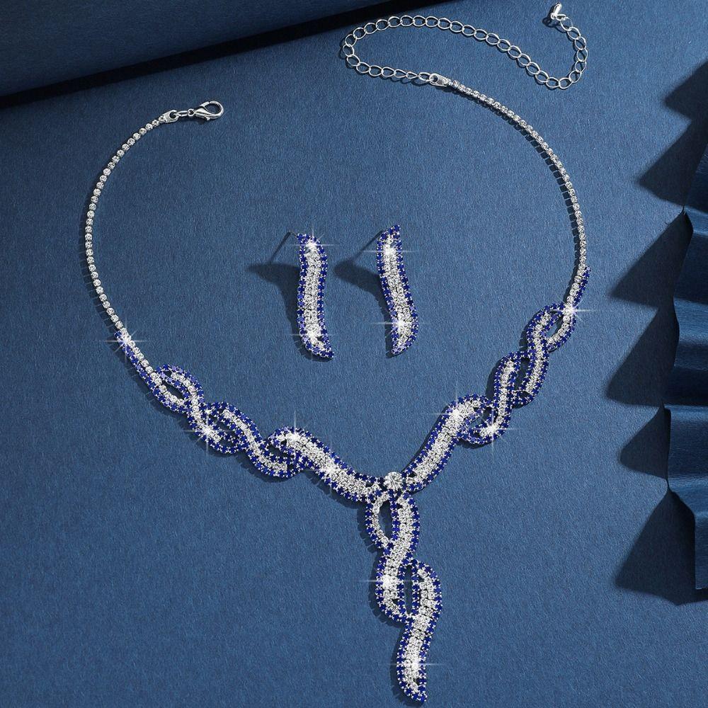 Tassels Crystal Jewelry Set Shining Necklace Bridal Earrings  Women
