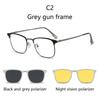 Modische Metall-Halbrahmen Drei-in-Eins Modebrille Business Flache Brille Blaulichtfilter Mit Polarisationsclips Nachtsicht
