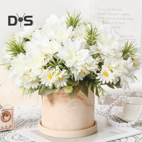 Simulated Flower Bouquet 5 Forks Flower Leaves Artificial Bouquet Realistic Silk Flowers Indoor Outdoor Decoration