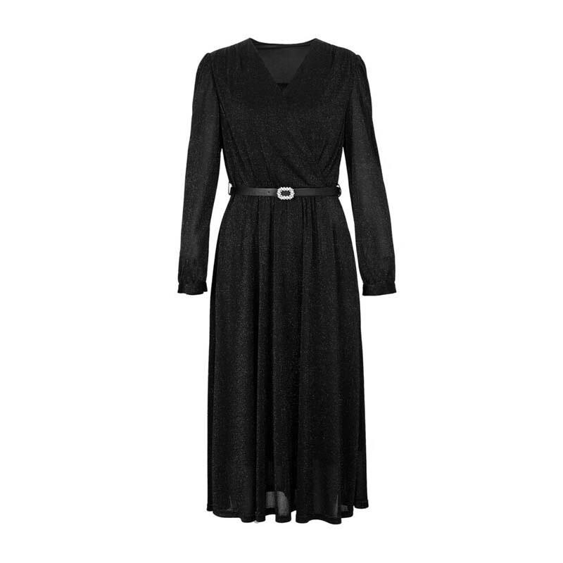 ELLASSAY French V-Neck Belted Midi Dress