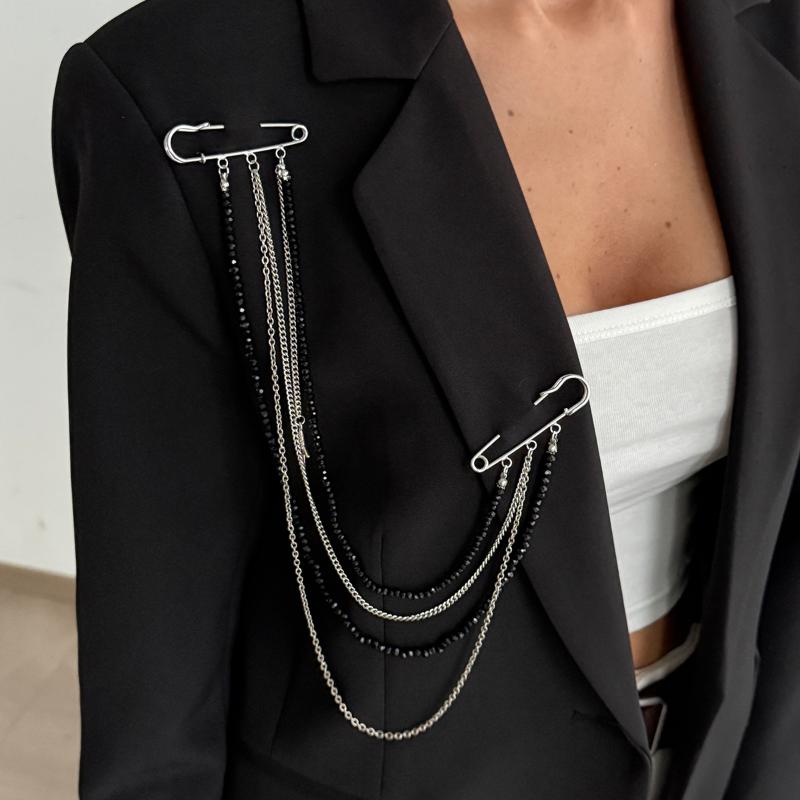 Fashion Metal Star Tassel Brooches Personality Sweet Cool Multi-Layer Tassel Double Pin Brooch Diy Clothes Jewelry Accessories