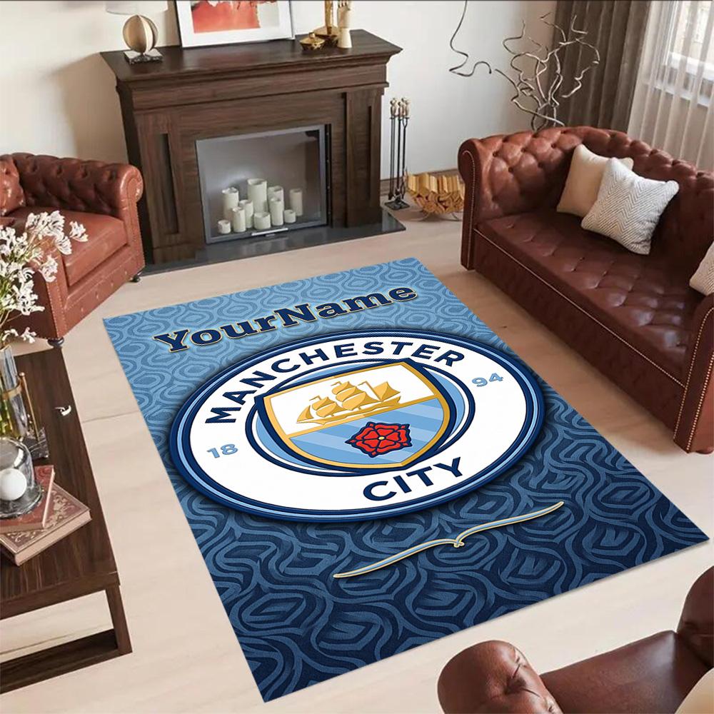 Manchester City Personalized Name Carpet Suitable for Decorate room Playrooms Kitchen Study room Anti-slip Rug Decorate Offices