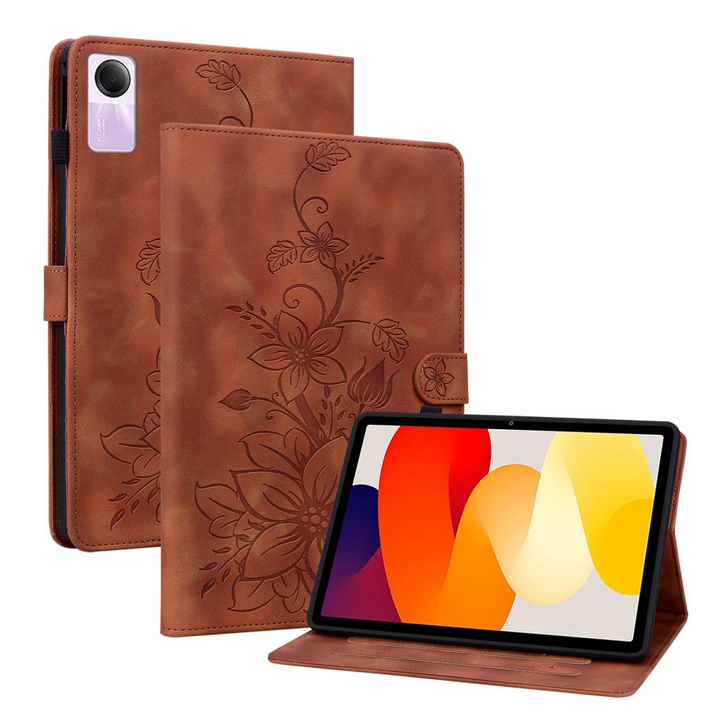 Für Xiaomi Redmi Pad SE (Modelle 23073RPBFG). Tablet-Hülle aus PU-Leder mit exquisitem floralem Prägedesign
