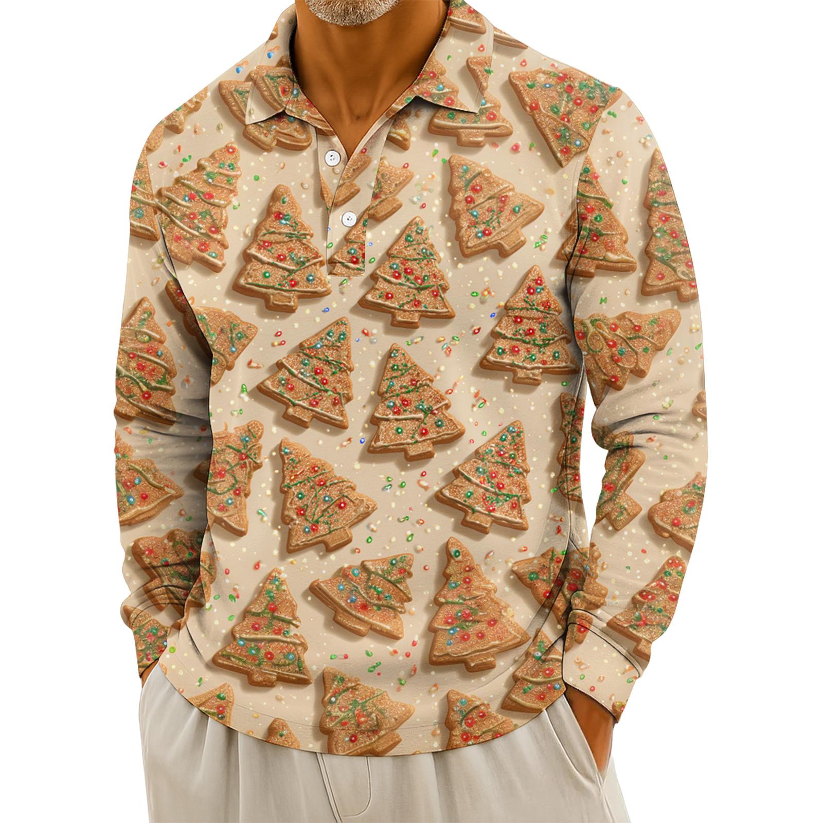 

Мужская повседневная рубашка с длинным рукавом на пуговицах с рождественским принтом XL