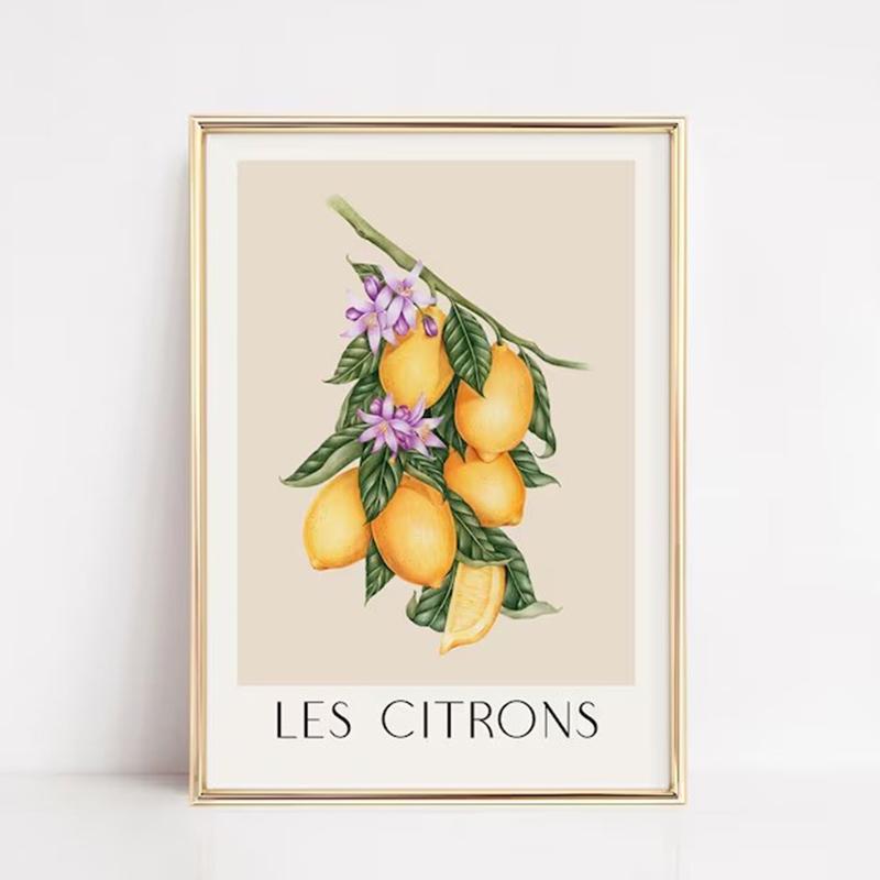 

Lemon Print, Les Citrons Print, Vintage Lemons Poster, Fruit Print, Yellow Kitchen Wall Art, Modern Prints Wall Art 21X30CMNo Framed