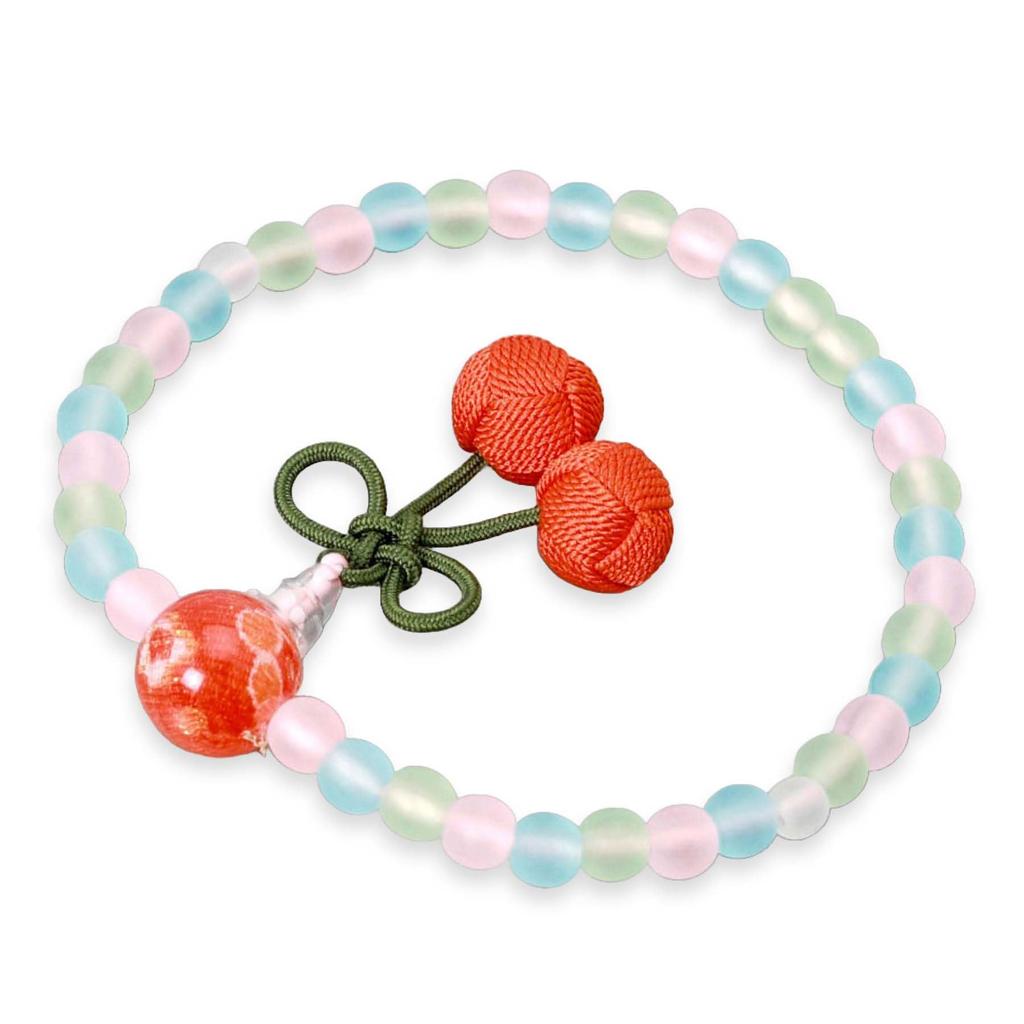 Children's Buddhist Prayer Beads, Kyoto Style, Mixed Beads, Red Cherry Tassel, Acrylic, Suitable for All Sects, Informal Funerals, Buddhist Altars,