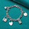 925 Sterling Silver Lock Pendant Bracelets For Women Men Wedding Party Fashion Jewelry