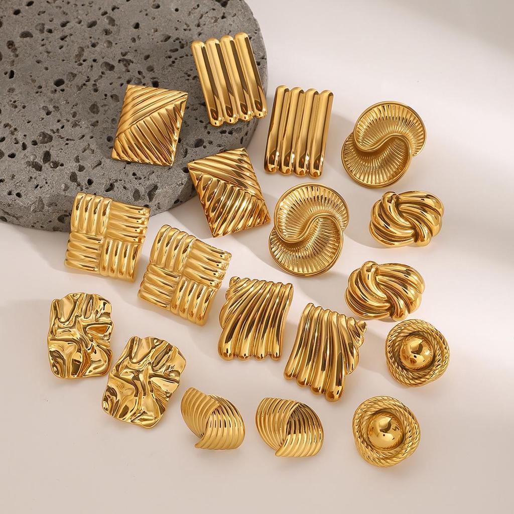 Jieding Stainless Steel Geometric Stud Earrings - High-End European & American Titanium Ear Jewelry