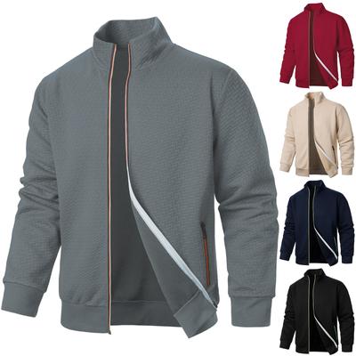 Men's New Solid Color Zipper Stand Collar Hoodie Jacket Men's Casual Cardigan Jacket