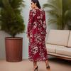 Women Vintage Print Long Sleeve Loose Round Neck A Line Long Dress