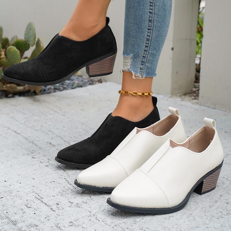 

2025 Block Heel Single Shoes Women s Spring New Round Toe Scrub Splice Deep Mouth Anti-slip Wear-resistant Ladies High Heels 35 білий
