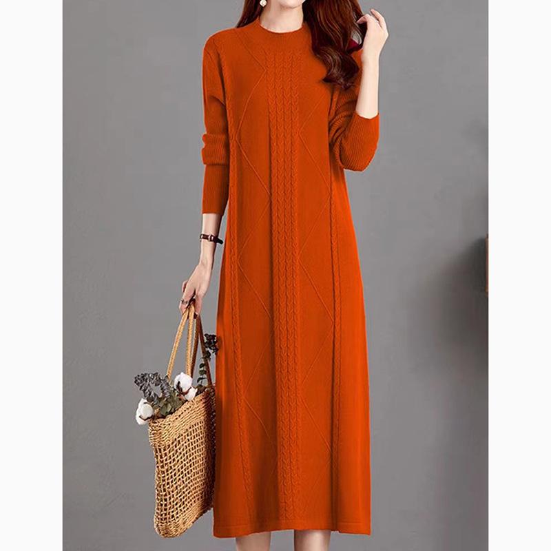 Herbst-Winter 2025 Lockerer Zopfmuster-Wollkleid
