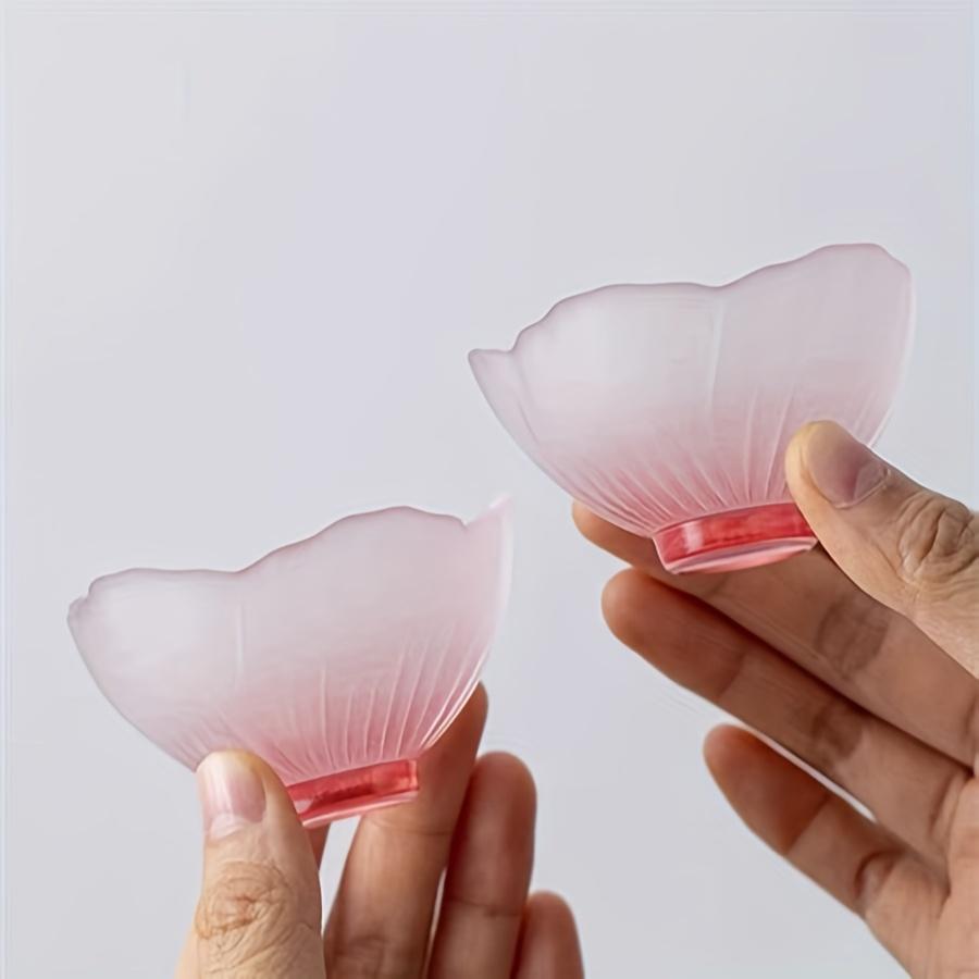 4pcs 40ml 1.35oz Japanese Gradient Pink Frosted Glass Tea Cups,Cute Pink Cherry Blossom Heat Resistant Tea Cup for Home, Office, Gift for Mother