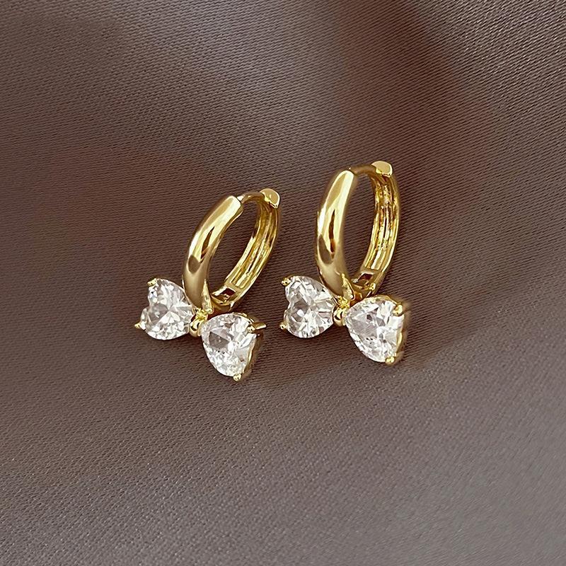 2025 New Korean Shiny Zircon Bow Earrings for Woman Sweet Elegant Gold Colour Temperament Earrings Party Zircon Accessories золотой