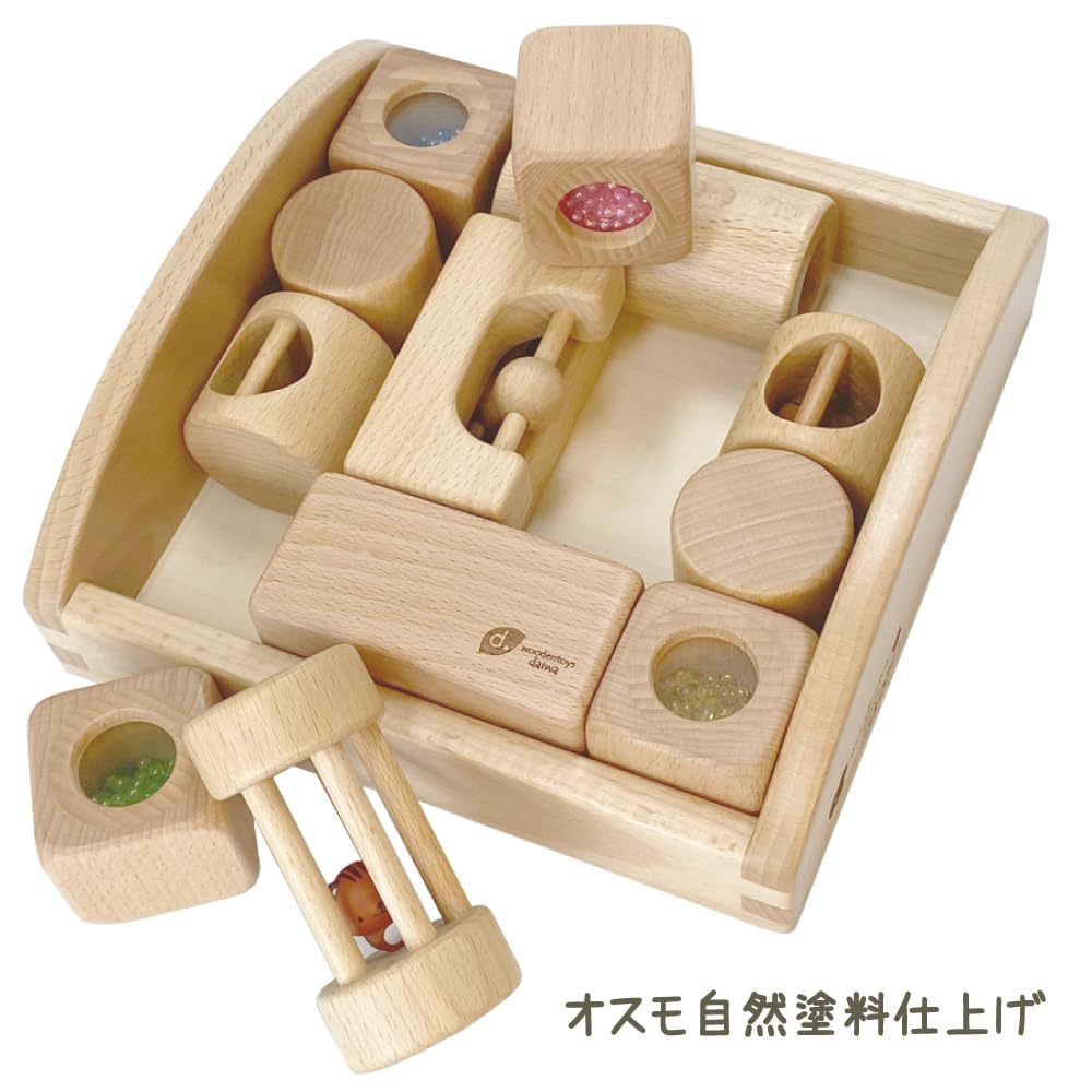 Wooden Toy Daiwa Squirrel Forest Sound Blocks Base Scale 13 Pieces Blocks with Different Mechanisms and Sounds Natural Paint Specification Blocks