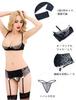 Lingerie Underwear Bra Garter Belt Shorts 3 Piece Set Black Large Size [comeondear] Women's