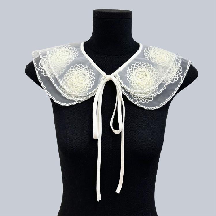 Embroidery Flower Faux Collar Decorative Collar for Blouse Skirt Removable False Collar Adjustable Neck Shawl for Women