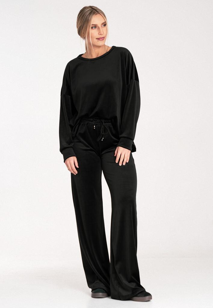Dres Welurowy Damski - Komplet Welurowy Damski - Czarny Dres M1100 Rozmiar S/M